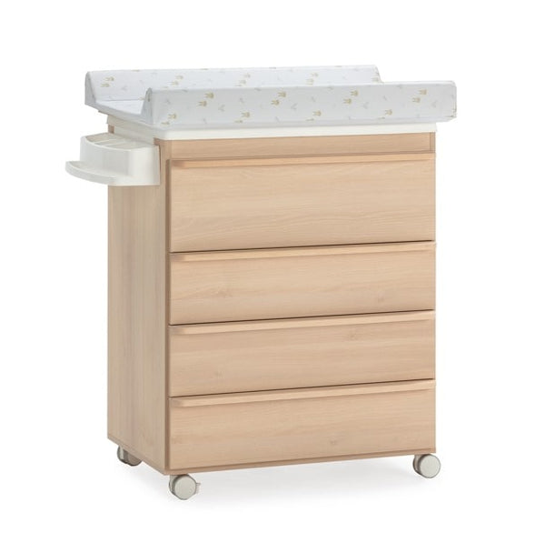 Commode bébé 4 tiroirs 3-en-1 baignoire et table à langer, finition chêne • Martha