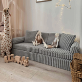 Modulares Spielsofa Mini Tobias+ 120cm aus feinem geripptem Churros-Fell | 8 Teile