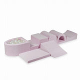 Foam playground 6 pieces with mini velvet ball pit - Pink | Balls of your choice