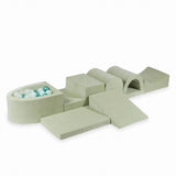 Foam playground 6 pieces with mini velvet ball pit - Grayish pistachio | Balls of your choice