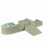 Foam playground 4 pieces with mini velvet ball pit - Grayish pistachio | Balls of your choice