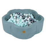Piscine à balles Fleur 90x30 cm avec son tapis de jeu en Corduroy à larges côtes Aesthetic, 200 balles – Turquoise | Balles au choix