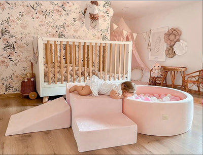 Parcours de motricité 3 ou 4 pièces avec piscine à balles 90cm en velours - Rose | Balles au choix