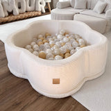 Bloemvormige ballenbak 90x30 cm met bijbehorende speelmat van ribcord met brede ribbels Aesthetic, 200 ballen – Crème | Ballen naar keuze