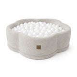 Bällebad aus Schaumstoff Fleur 90x30 cm mit Spielmatte aus strukturiertem Bouclé-Stoff, 200 Bälle – Champagner | Bälle nach Wahl