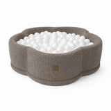 Bällebad aus Schaumstoff Fleur 90x30 cm mit Spielmatte aus strukturiertem Bouclé-Stoff, 200 Bälle – Glasierte-Braun | Bälle nach Wahl