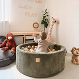 Piscine à balles ronde 90x30 cm en velours Corduroy à larges côtes Aesthetic, 200 balles - Kaki | Balles au choix