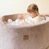 Piscine à balles ronde 90x30 cm en velours Corduroy à larges côtes Aesthetic, 200 balles - Rose | Balles au choix