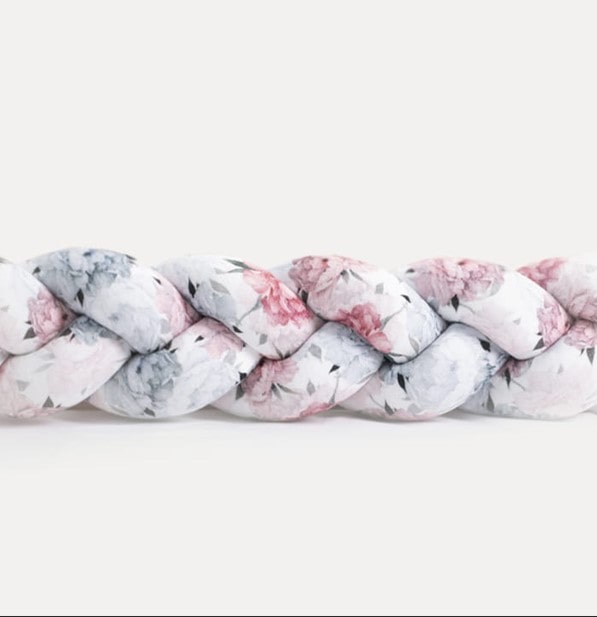 Tour de lit tressé 3 épis en velours imprimé fleurs | 9 Tailles