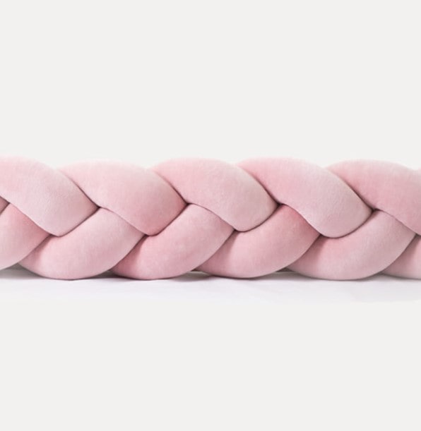 Tour de lit tressé 3 épis en velours Rose poudré | 9 Tailles