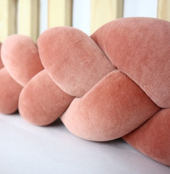 Tour de lit tressé 3 épis en velours Terracotta | 9 Tailles