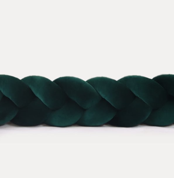 Tour de lit tressé 3 épis en velours Vert bouteille | 9 Tailles
