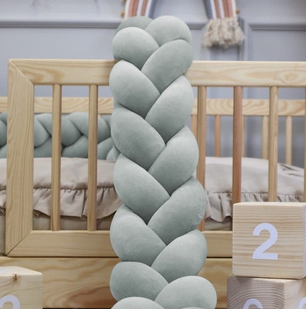 Tour de lit tressé 3 épis en velours Vert sauge | 9 Tailles