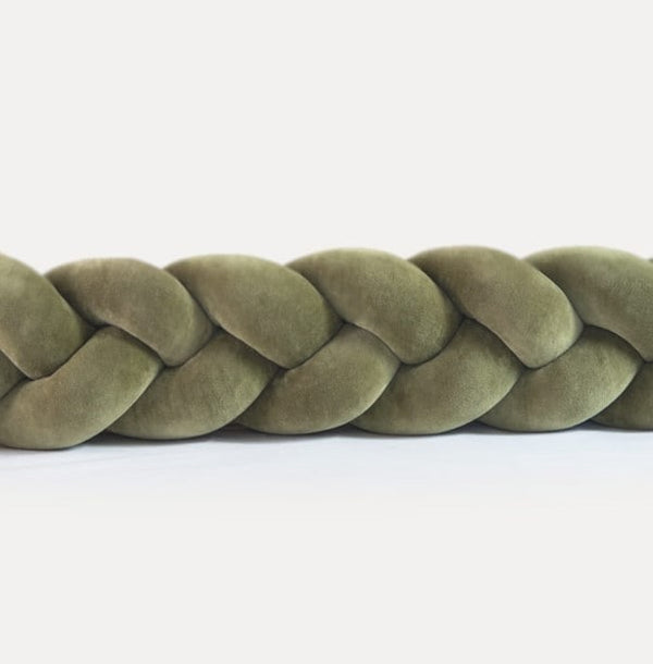 Tour de lit tressé 3 épis en velours Vert kaki | 9 Tailles
