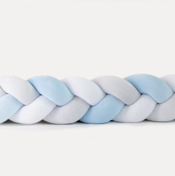 Tour de lit tressé 3 épis en velours Bleu, Blanc et Gris | 9 Tailles