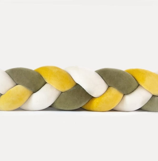 Tour de lit tressé 3 épis en velours Kaki, Jaune moutarde et Blanc | 9 Tailles