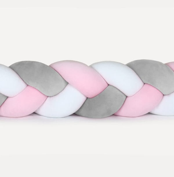 Tour de lit tressé 3 épis en velours Rose, Blanc et Gris | 9 Tailles