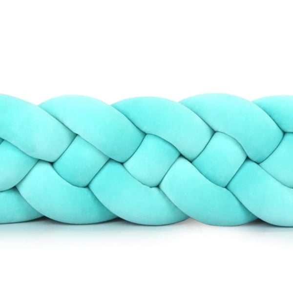 Tour de lit tressé 4 épis en velours bleu lagune | 9 Tailles