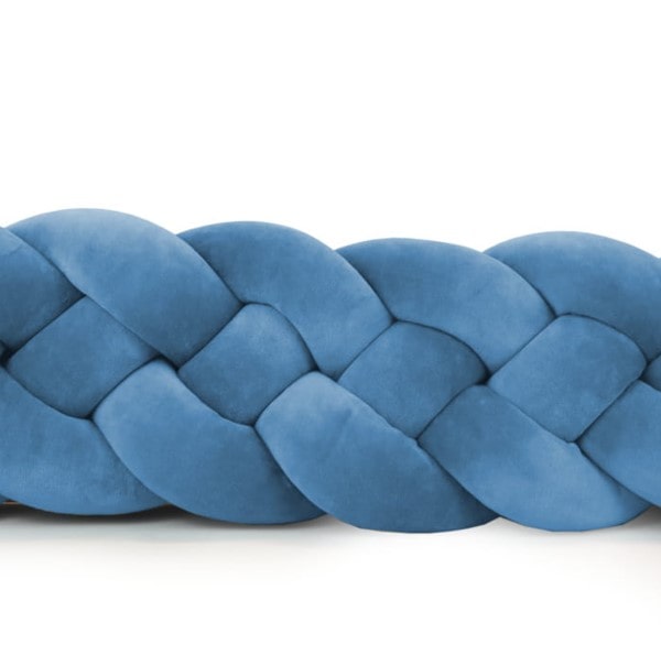 Tour de lit tressé 4 épis en velours Bleu denim | 9 Tailles