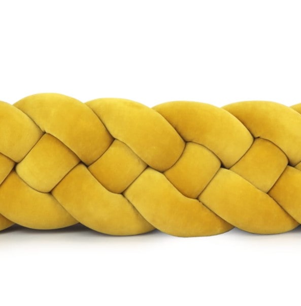 Tour de lit tressé 4 épis en velours Jaune Moutarde | 9 Tailles