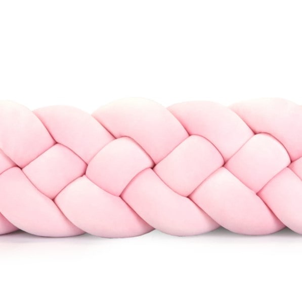 Tour de lit tressé 4 épis en velours Rose | 9 Tailles