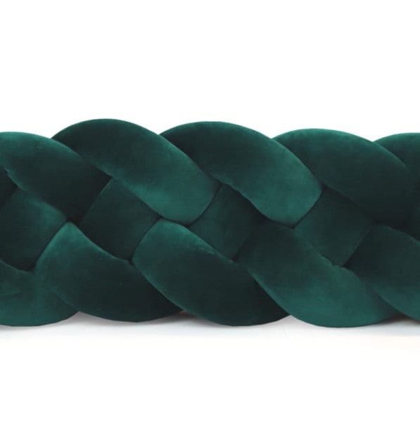 Tour de lit tressé 4 épis en velours vert bouteille | 9 Tailles