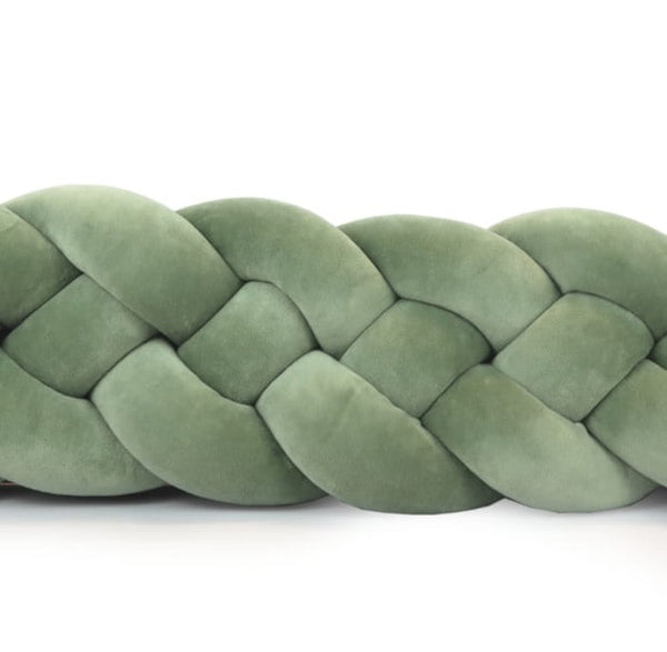 Tour de lit tressé 4 épis en velours Vert eucalyptus | 9 Tailles