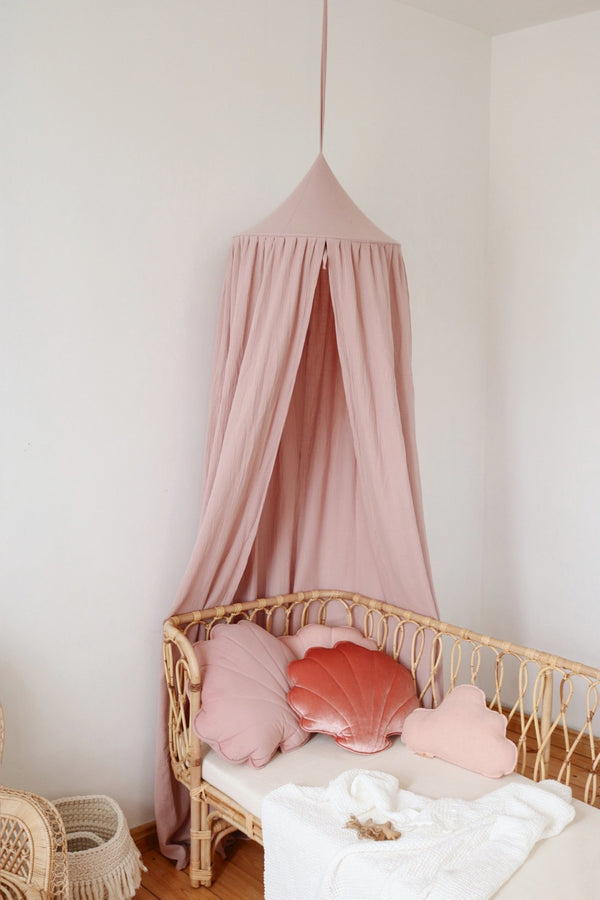 Cielo del letto / Baldacchino in cotone tinta unita, Rosa layette