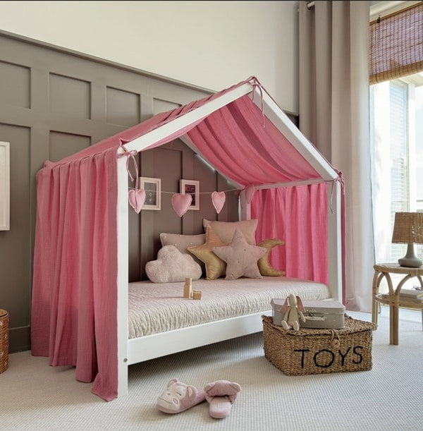 Velo da letto a capanna per tetto a punta a forma di A in garza di cotone | Rosa retrò • Laramie