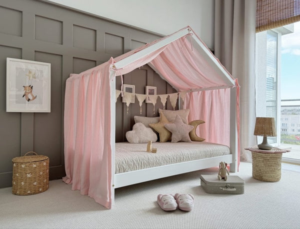 Velo da letto a capanna per tetto a punta a forma di A in garza di cotone | Rosa seppia • Laramie