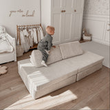 Modulaire speelbank Tobias 166cm in grof ribfluweel | 4 stuks
