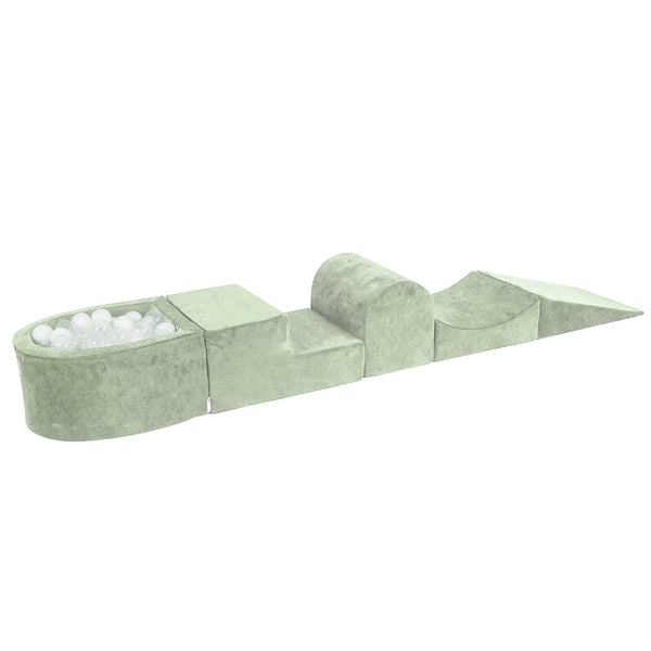 Foam playground 4 pieces with small velvet ball pit - Sage Green | Balls of your choice