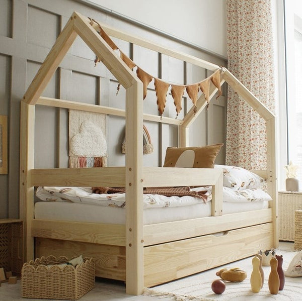 Letto a castello in legno con barriera, tetto orizzontale • Ariane