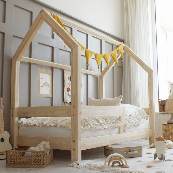 Letto a castello in legno con barriera, tetto orizzontale • Ariane