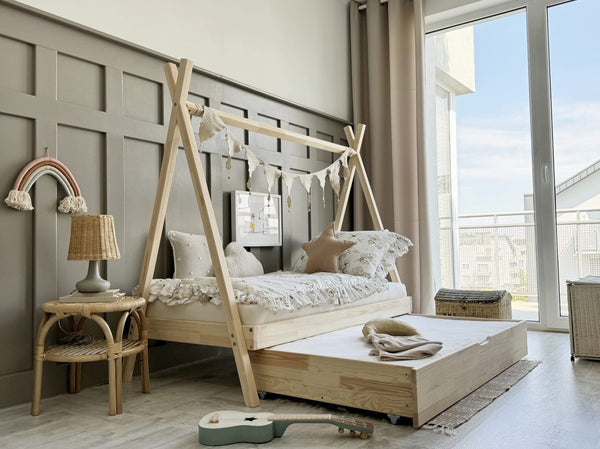 Letto singolo semplice in legno con cassetto • Aponi