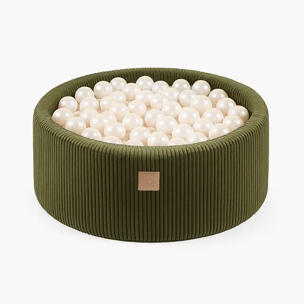 Piscina di palline rotonda 90x30 cm in velluto a coste larghe Corduroy Estetica, 200 palline - Kaki | Palline a scelta