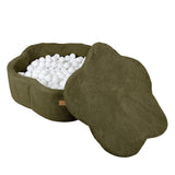 Piscine à balles Fleur 90x30 cm avec son tapis de jeu en Corduroy à larges côtes Aesthetic, 200 balles – Kaki | Balles au choix