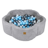 Piscine à balles Fleur 90x30 cm avec son tapis de jeu en Corduroy à larges côtes Aesthetic, 200 balles – Gris | Balles au choix