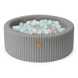 Piscine à balles ronde 90x30cm en velours côtelé Churros, 200 balles – Gris | Balles au choix