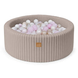 Piscine à balles ronde 90x30cm en velours côtelé Churros, 200 balles – Beige | Balles au choix
