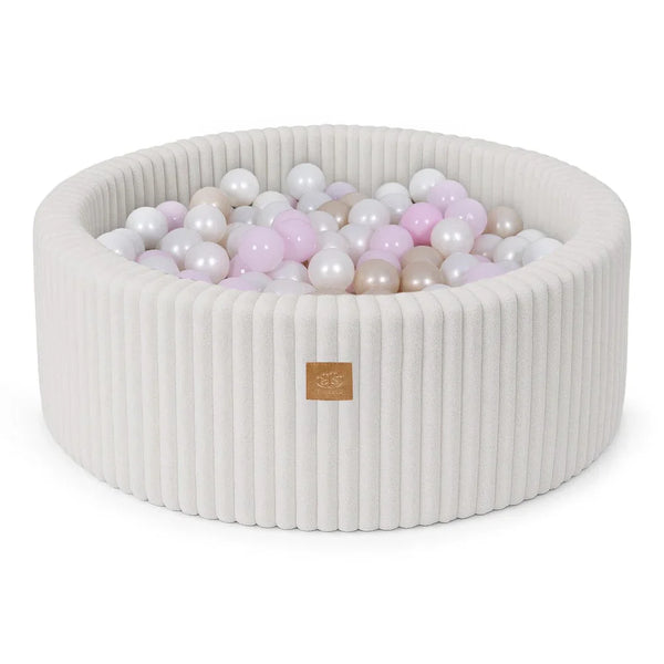 Piscina di palline rotonda 90x30cm in velluto a coste Churros, 200 palline – Crema | Palline a scelta
