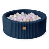 Piscine à balles ronde 90x30cm en velours côtelé Churros, 200 balles – Bleu | Balles au choix