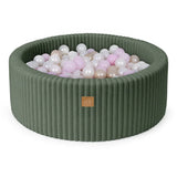 Piscine à balles ronde 90x30cm en velours côtelé Churros, 200 balles – Olive | Balles au choix
