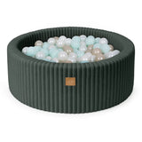 Piscine à balles ronde 90x30cm en velours côtelé Churros, 200 balles – Vert forêt | Balles au choix