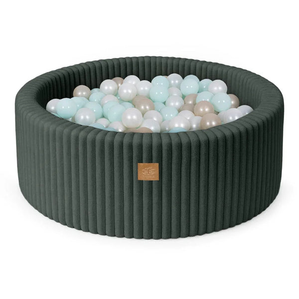 Piscina di palline rotonda 90x30cm in velluto a coste Churros, 200 palline – Verde foresta | Palline a scelta