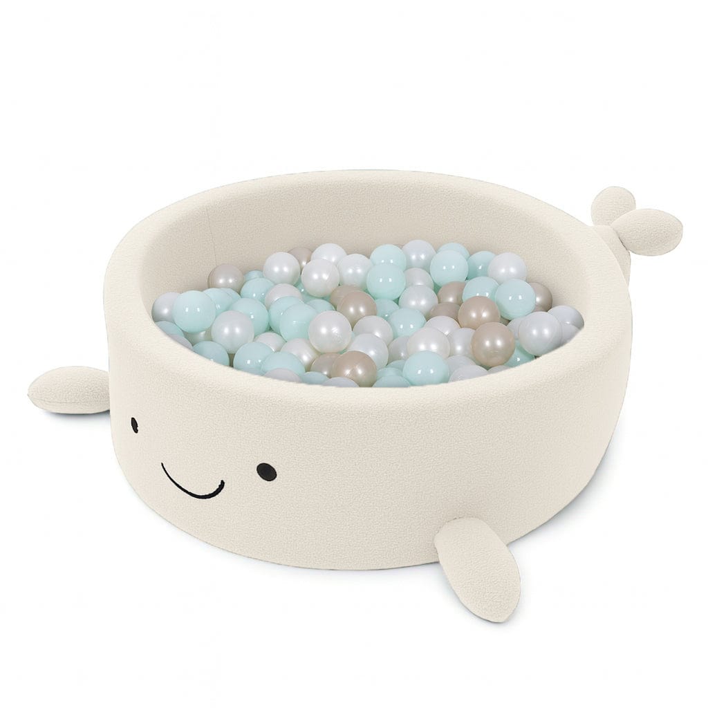 Meowbaby Foam Ball pit for Child - Whale | Balls to Choose | Cheesecake Cream Beige | Boucle