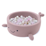 Piscina de bolas Ballena 90x30cm en tela bouclé, 200 bolas - Rosa | Bolas a elegir