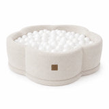 Bällebad aus Schaumstoff Fleur 90x30 cm mit Spielmatte aus strukturiertem Bouclé-Stoff, 200 Bälle – Weiß | Bälle nach Wahl