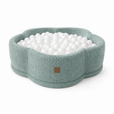 Bällebad aus Schaumstoff Fleur 90x30 cm mit Spielmatte aus strukturiertem Bouclé-Stoff, 200 Bälle – Minze | Bälle nach Wahl