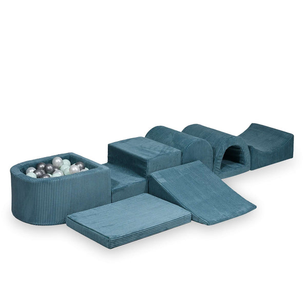 Foam playground 6 pieces with mini ball pool in Corduroy Tobias - Blue | Balls of your choice
